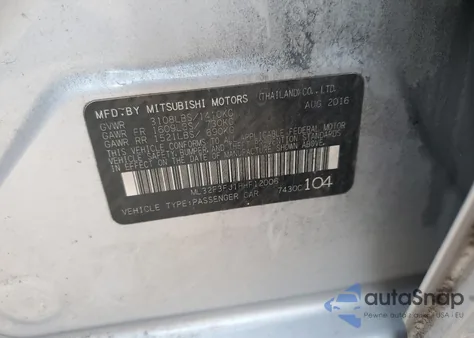 2017 Mitsubishi Mirage G4 Es z USA, uszkodzony, nr VIN ML32F3FJ1HHF12006